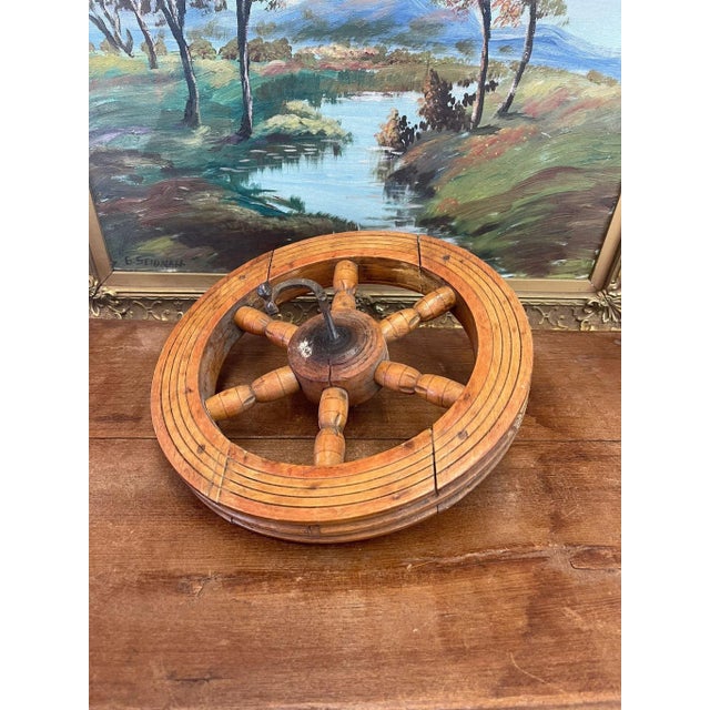 1970s Vintage Mid Century Modern Wooden Spinning Wheel For Sale - Image 5 of 8