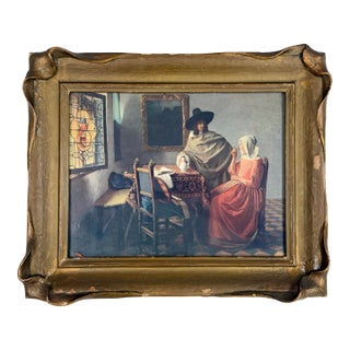 Antique Johannes Vermeer "The Glass of Wine" Print, Framed For Sale