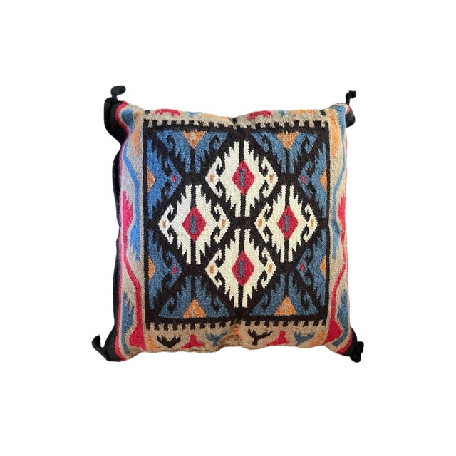 Vintage Handwoven Wool Kilim Accent Pillow With Geometric Diamond Pattern For Sale - Image 4 of 7