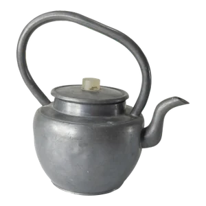 20th Century Chinese Pewter Teapot Modernist Form With Jade Finial