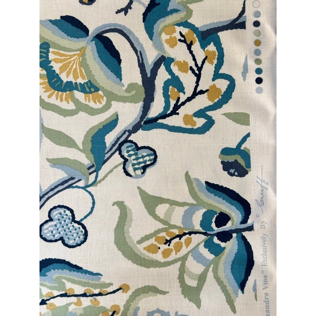 2020s Schumacher 180970 Alexandra Vine Linen Navy and Leaf Fabric 3 7/8 Yards For Sale - Image 5 of 5