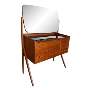 Mid Century Danish Teak Vanity Dressing Table For Sale