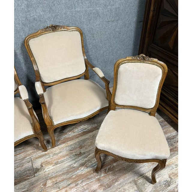 A set of louis xv style chairs in molded and carved wood, circa 1900 two armchairs and two chairs in total backs and seat...