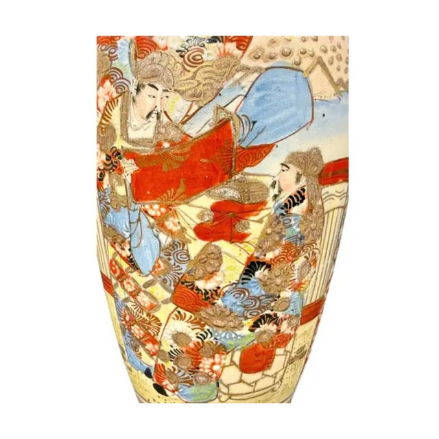 Japanese Satsuma Vase With Figural Court Scene and Gilded Enamels For Sale In Tampa - Image 6 of 8