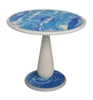 Round Table in White Marble with Blue Scagliola Decoration from Cupioli Living