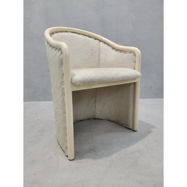 Animal Skin Vintage Italian Cream Lacquer Barrel Back Occasional Chair Tonon Style Newly Reupholstered in Cowhide For Sale - Image 7 of 8