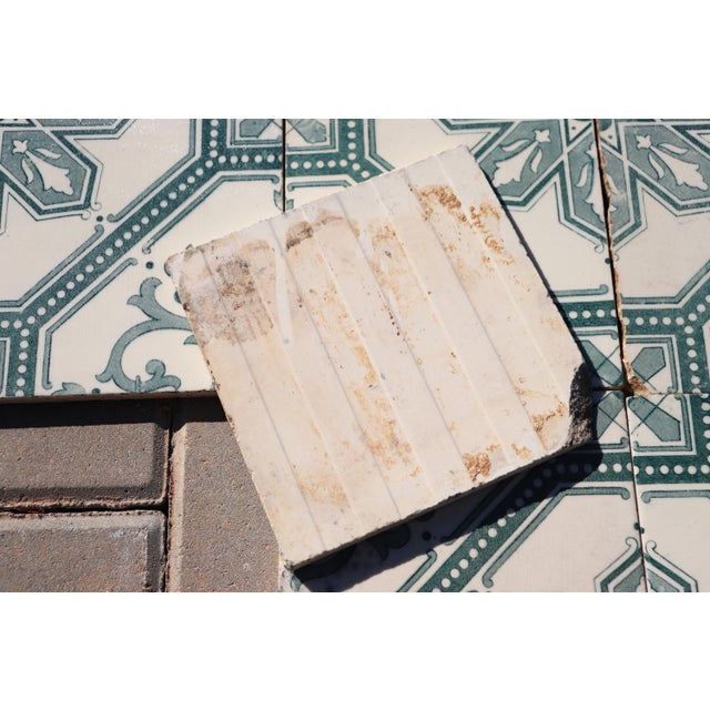 Art Deco Tiles Set of 8 Large Portuguese Sage Green & White Floral Geometric Design c.1920s For Sale - Image 16 of 16