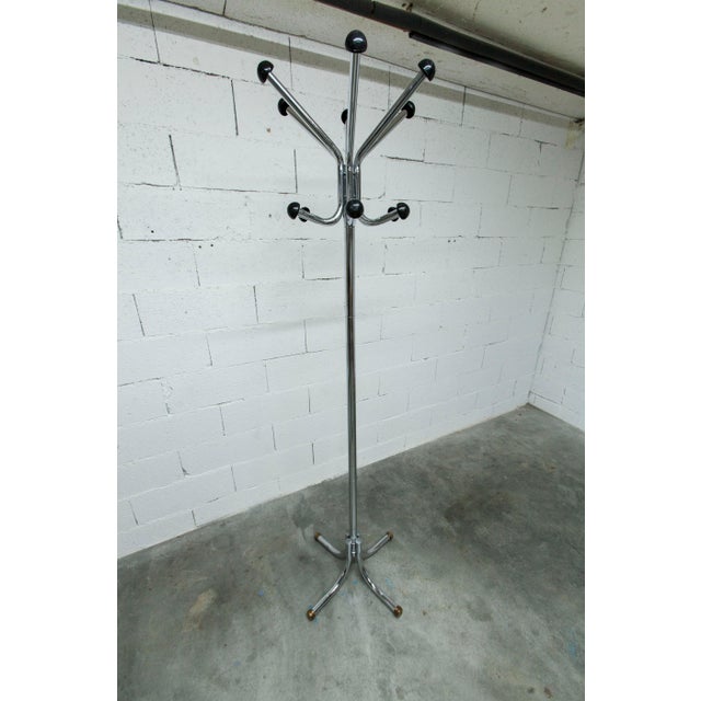 Metal Coat Rack with Twelve Hooks in Chrome and Black Plastic, 1960s For Sale - Image 7 of 8
