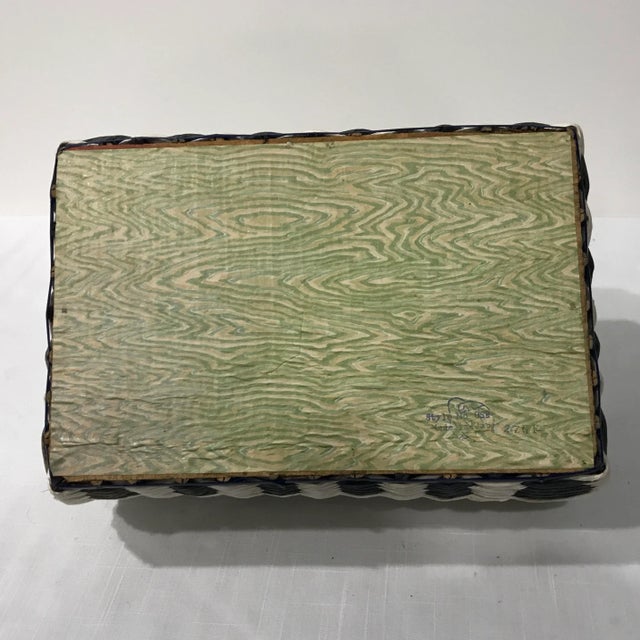 Small Vintage Blue and White Sewing Basket For Sale - Image 6 of 13