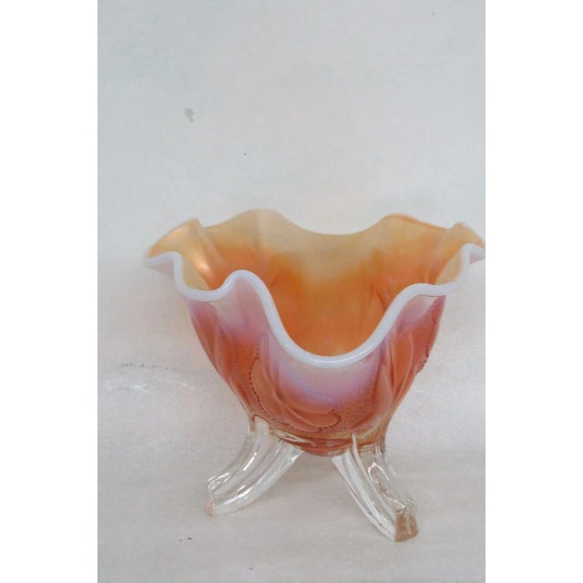Mid-Century Modern Dugan Style Marigold Carnival Glass Floral Footed Candy Dish Serving Bowl For Sale - Image 3 of 13