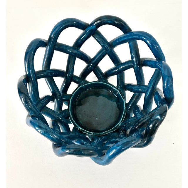 Cerulean Hand Crafted Cerluean Blue Twisted Pottery Bowl For Sale - Image 8 of 16