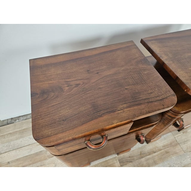 Art Deco Walnut Bedside Tables, 1940, Set of 2 For Sale - Image 6 of 13