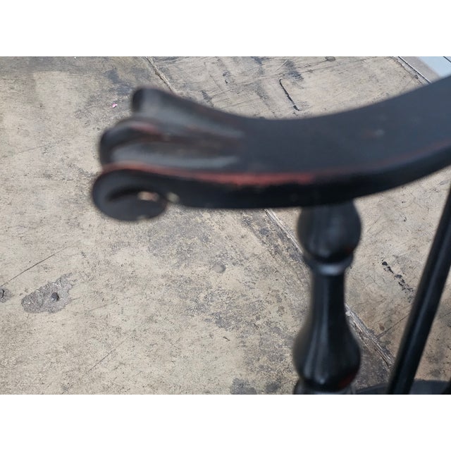 Wood d.r. Dimes Black Fan Back Carved Windsor Arm Chair Bench Made New Hampshire For Sale - Image 7 of 12