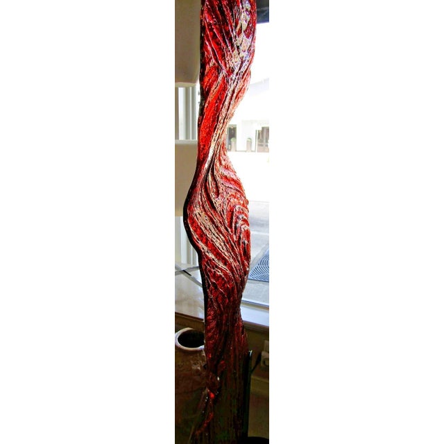 1980s Large 91" Flashed Red Molded Glass Wave Floor Sculpture on Steel Base For Sale - Image 9 of 13