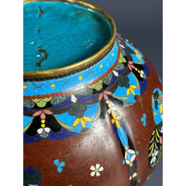 Antique Japanese Cloisonne Cache-Pot, 19th Century For Sale - Image 9 of 11