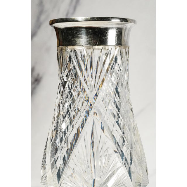 Silver Elegant Heavy Large Hand Cut Crystal German 800 Silver Luxury Flower Vase Home Decor For Sale - Image 8 of 18