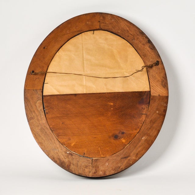 Large Antique Deep Wood Framed Oval Mirror With Gold Accent For Sale - Image 10 of 17