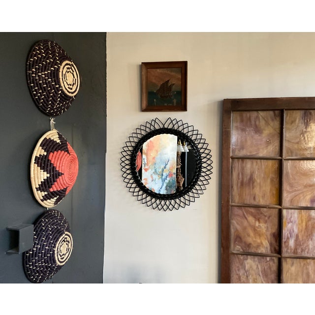 Vintage Round Wicker Sunburst Wall Mirror For Sale - Image 13 of 13