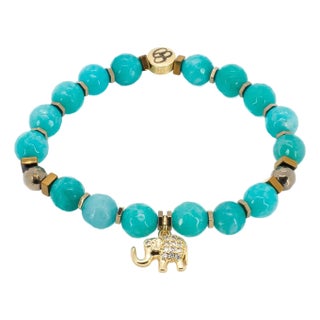 Amazonite Stone Lucky Elephant Charm Beaded Bracelet For Sale
