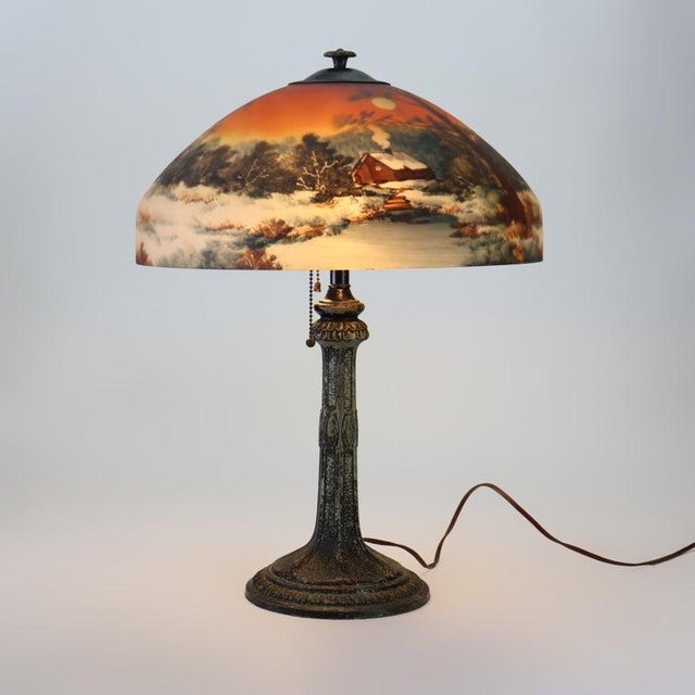 Antique Pittsburg Reverse Painted Table Lamp With Forest Scene C1920 For Sale - Image 6 of 6