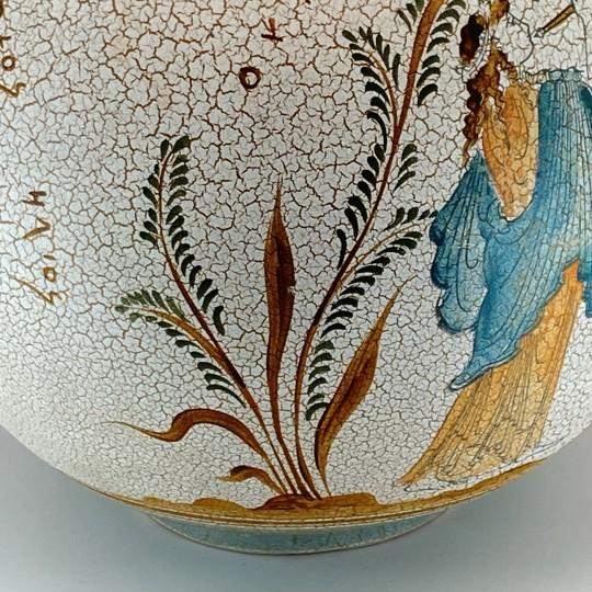 Ceramic Ancient Greek Museum Reproduction Vase (12-Inch, Crackle Glaze, Uogc #47, Vessel, Hand-Made, Vintage, Late 20th Century Replica) For Sale - Image 7 of 18