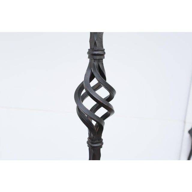 Gothic Antique Hammer Faceted Wrought Iron Coat Rack Early 1900's French Gothic Medieval Spanish Revival Scroll Base Twist Spear Hand Forged For Sale - Image 3 of 8
