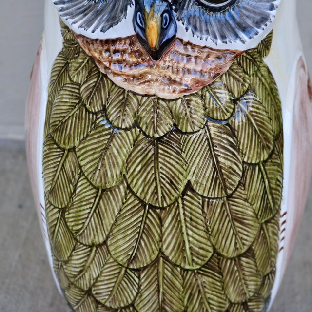 Vintage 1970s Italian Hand-Painted Ceramic Owl Umbrella Stand - Model 1479 For Sale In Cincinnati - Image 6 of 16