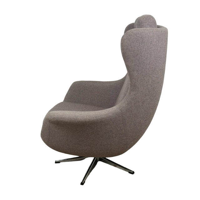Modern Mid-Century Style High-Back Swivel Wing Lounge Chair For Sale - Image 9 of 18