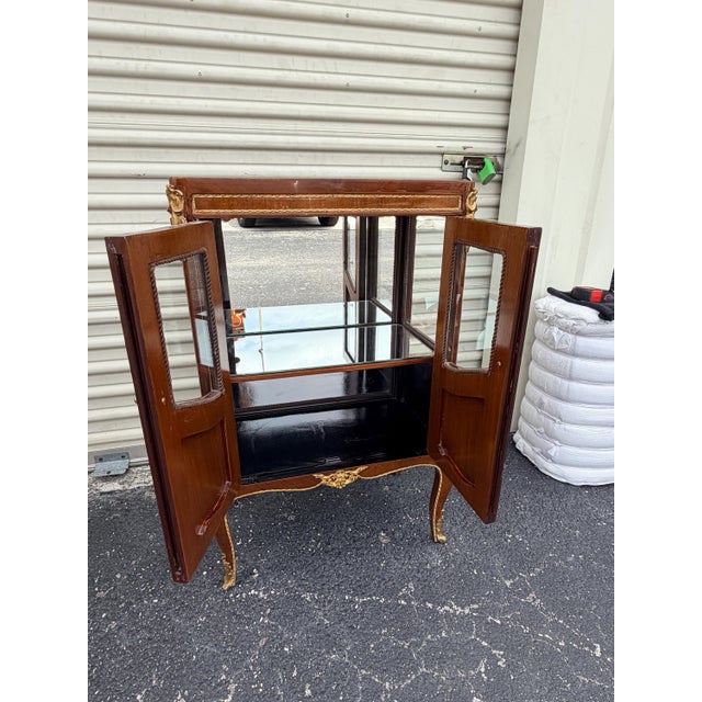 Wood French Louis XV Style Marble Top Cabinet | Elegant Glass Door Display Chest | Vitrine For Sale - Image 7 of 9
