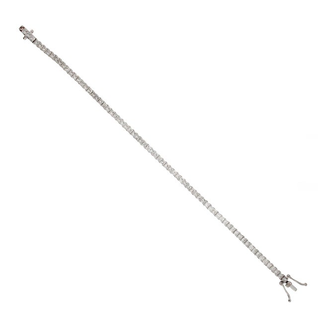 Early 21st Century Ladies 18k White Gold 5.84ct Princess Cut Diamond Tennis Bracelet For Sale - Image 5 of 8