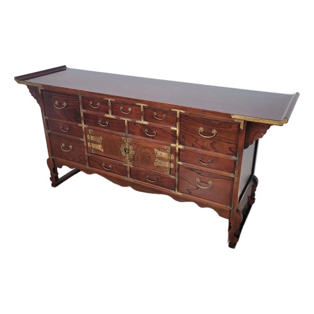 Late 20th Century Korean Apothecary Tansu Chest Cabinet Sideboard Console Credenza Campaign Style For Sale
