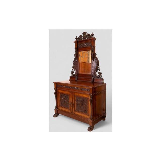 Sideboard with Mirror in Carved Wood For Sale - Image 6 of 14