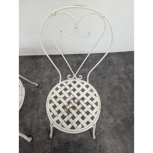 Ivory Wrought Iron Garden Table, Chairs and Bench, 1900s, Set of 4 For Sale - Image 8 of 11