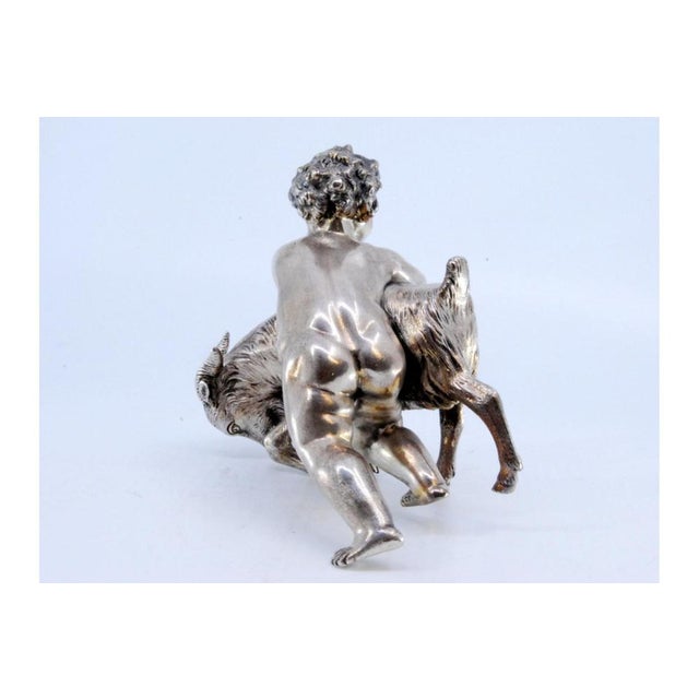 Naked Child with Animal Figurine in Silver For Sale - Image 5 of 9