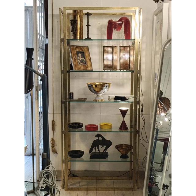 Gold Brass Etagere with Glass Shelves, Italy, 1970s For Sale - Image 8 of 10