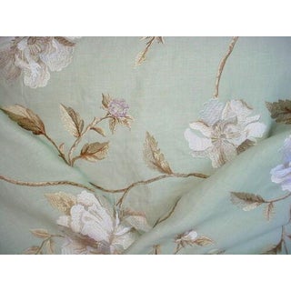 Brunschwig & Fils BF10012 Longford Aqua Embroidered Floral Linen Fabric - 1-1/2 Yards For Sale