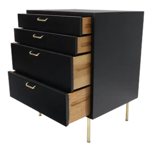 Harvey Probber Black Lacquer Mahogany Brass Hardware and Legs 4 Drawer Chest