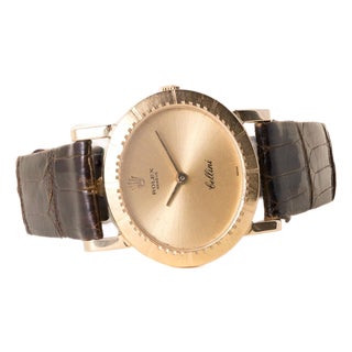 Vintage Rolex Cellini Brown Leather Strap 18k Yg For Sale