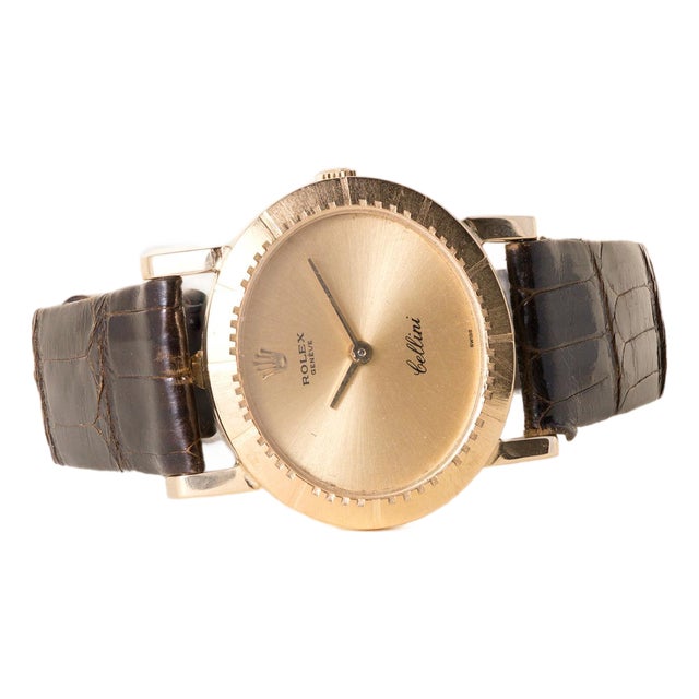 Vintage Rolex Cellini Brown Leather Strap 18k Yg For Sale