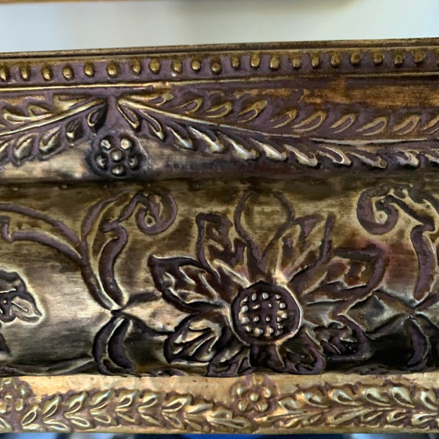 Metal Vintage Inspired Ornate Gold Tone Pressed Tin Mirror For Sale - Image 7 of 10