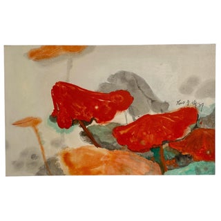 Kuo Yu Lun, Large Abstract Expressionist Lotus Flower Taiwanese Chinese Painting Kuo Yu-Lun, 1967 For Sale