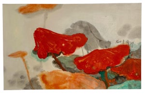 Kuo Yu Lun, Large Abstract Expressionist Lotus Flower Taiwanese Chinese Painting Kuo Yu-Lun, 1967