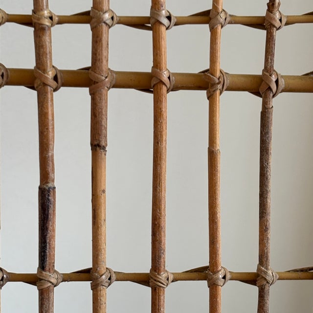 1950s Bamboo & Rattan Openweave Magazine Rack W/ Iron Base For Sale - Image 9 of 18