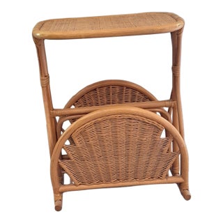 Vintage 1970's Bamboo Cane Wicker Bedside End Sofa Coffee Table Magazine Rack For Sale
