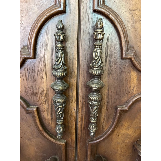 Vintage Spanish Baroque Revival Cabinet | Bonnet Pediment | Reeded Columns For Sale - Image 4 of 12