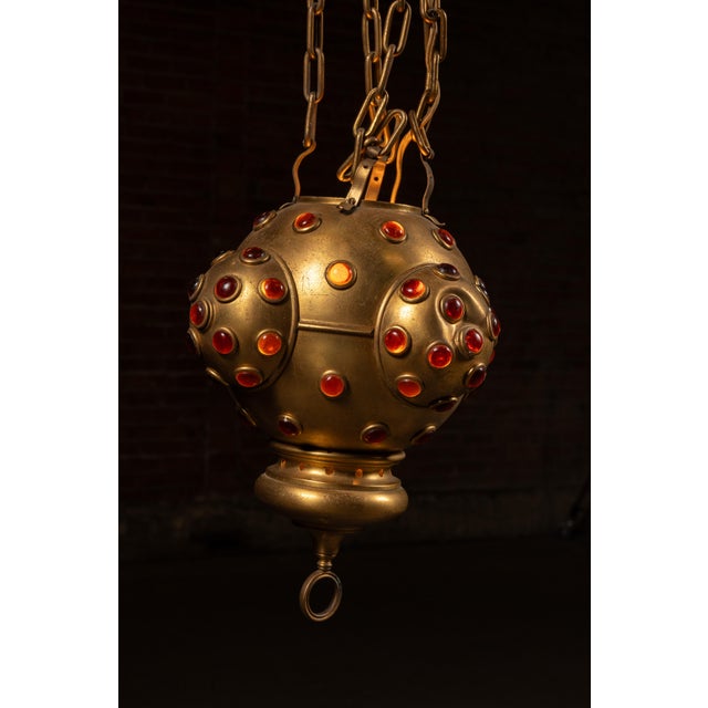 Early 20th Century Early 20th Century Renaissance Revival Flush-Mount Lamp With Glass Cabochons For Sale - Image 5 of 7