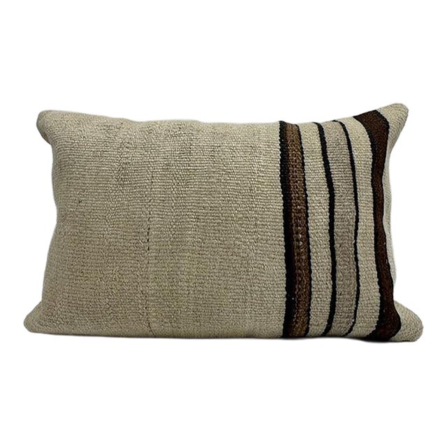Turkish Hemp Pillow Cushion Natural Beige Brown Black Pillow Cushion Cover 16" x 24" For Sale