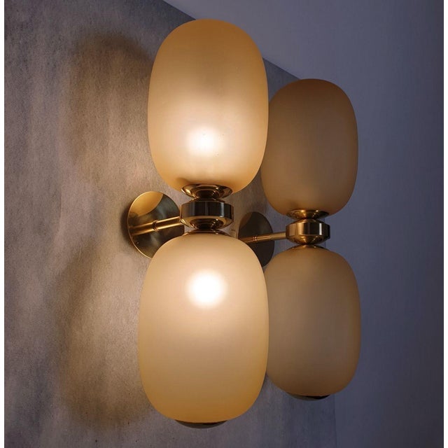 1990s 1980s Pair of Amber Murano Glass, Mid Century Modern Sconces For Sale - Image 5 of 11