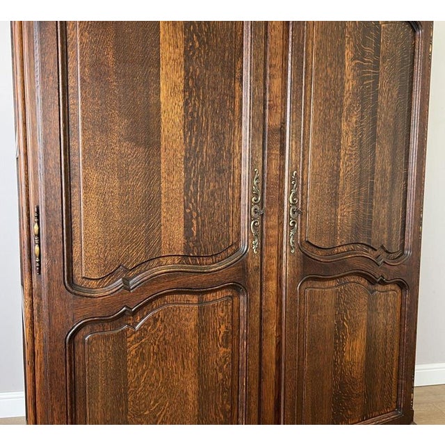 Antique French Louis XVI Style Carved Oak 2-Door Wardrobe For Sale - Image 12 of 16