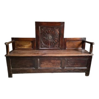 Antique French Folk Art Bench, 1800s For Sale